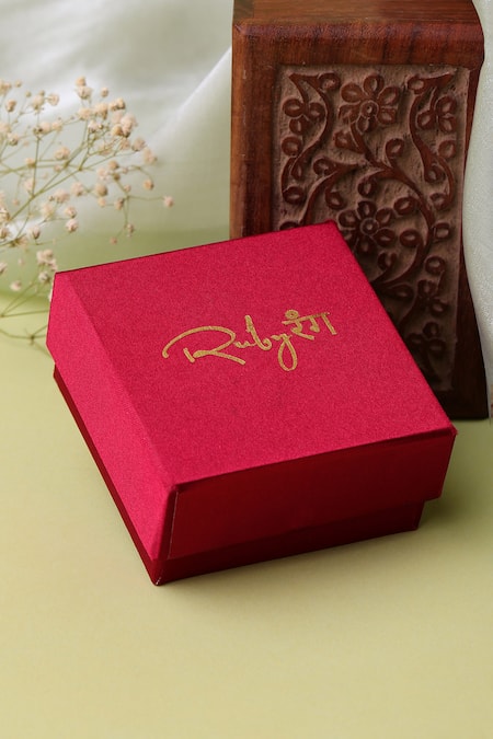 Ruby Raang_Gold Plated Kundan Drops Chand Maangtikka _at_Aza_Fashions