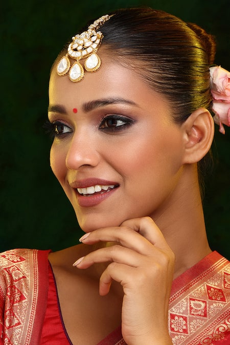 Ruby Raang Kundan Drops Chand Maangtikka 