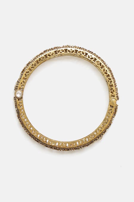 Buy_Ruby Raang_Gold Plated Stones, Crystals, Rhinestones Kundan Studded Bracelet _Online_at_Aza_Fashions