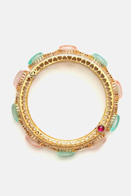 Shop_Ruby Raang_Multi Color Gemstones, Stones, Rhinestones Kundan Studded Bracelet _Online_at_Aza_Fashions