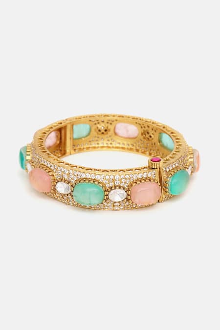 Ruby Raang_Multi Color Gemstones, Stones, Rhinestones Kundan Studded Bracelet _at_Aza_Fashions