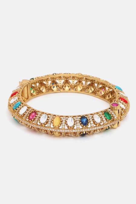 Buy_Ruby Raang_Multi Color Stones, Crystals Kundan Studded Bracelet _Online_at_Aza_Fashions