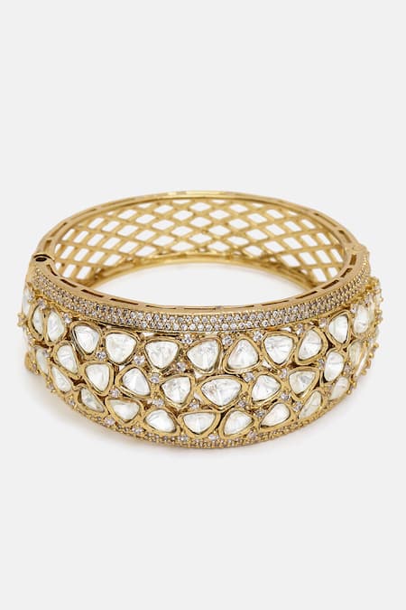 Shop_Ruby Raang_Gold Plated Stones, Rhinestones Kundan Embellished Bracelet _Online_at_Aza_Fashions