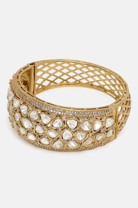 Buy_Ruby Raang_Gold Plated Stones, Rhinestones Kundan Embellished Bracelet 