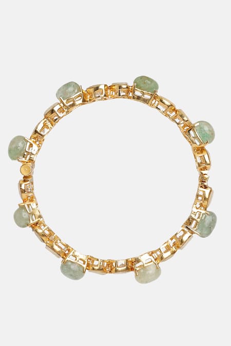 Shop_Ruby Raang_Green Stones, Kundan Studded Bangle _Online_at_Aza_Fashions