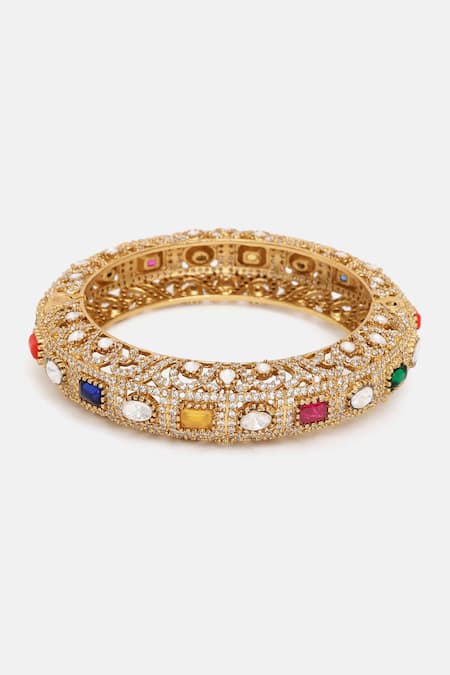 Ruby Raang_Multi Color Stones, Kundan Embellished Bracelet _Online_at_Aza_Fashions