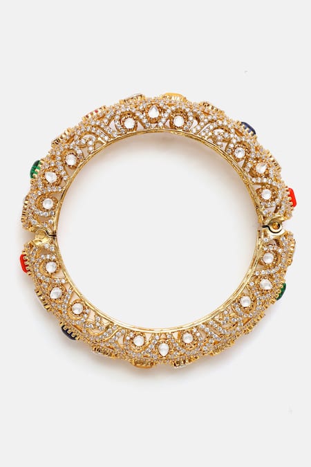 Ruby Raang_Multi Color Stones, Kundan Embellished Bracelet _at_Aza_Fashions