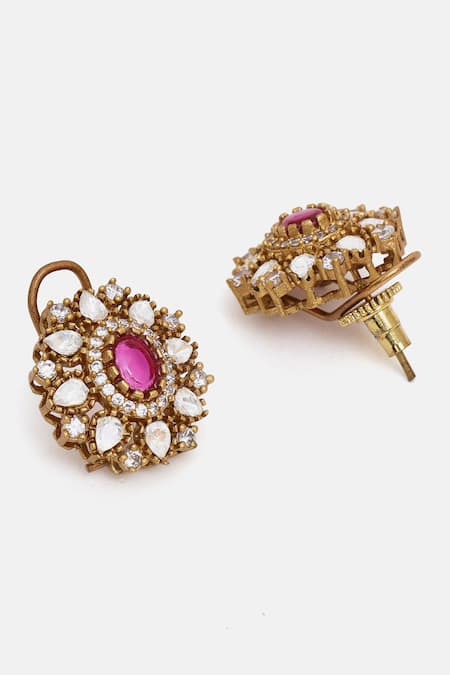 Buy Ruby Raang Maroon Pearls, Stones, Faux Diamonds And Kundan Necklace With Stud Earrings Online at Aza Fashions Buy_Ruby Raang_Maroon Pearls, Stones, Faux Diamonds And Kundan Necklace With Stud Earrings _Online_at_Aza_Fashions