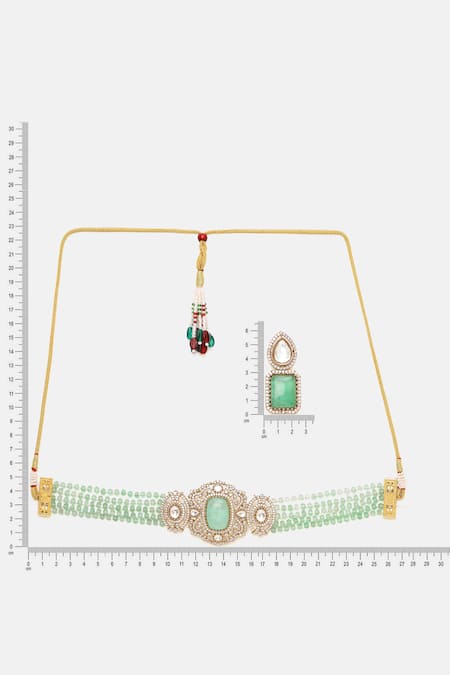 Ruby Raang Green Stones, Crystals, And Moissanite Studded Necklace Set Online at Aza Fashions Ruby Raang_Green Stones, Crystals, And Moissanite Studded Necklace Set _Online_at_Aza_Fashions