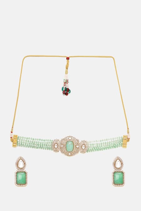 Buy Ruby Raang Green Stones, Crystals, And Moissanite Studded Necklace Set Online at Aza Fashions Buy_Ruby Raang_Green Stones, Crystals, And Moissanite Studded Necklace Set _Online_at_Aza_Fashions