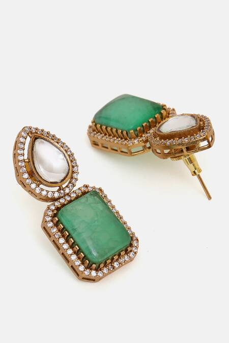 Shop Ruby Raang Green Stones, Crystals, And Moissanite Studded Necklace Set Online at Aza Fashions Shop_Ruby Raang_Green Stones, Crystals, And Moissanite Studded Necklace Set _Online_at_Aza_Fashions