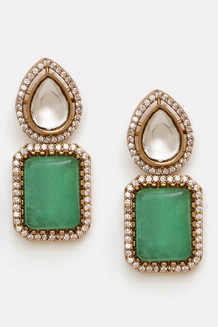 Buy Ruby Raang Green Stones, Crystals, And Moissanite Studded Necklace Set Buy_Ruby Raang_Green Stones, Crystals, And Moissanite Studded Necklace Set