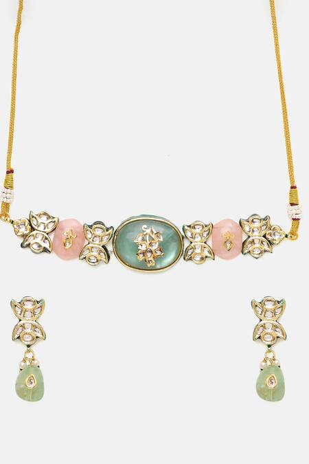 Ruby Raang Multi Color Stones, Pearls Kundan And Stonework Choker & Earrings Set at Aza Fashions Ruby Raang_Multi Color Stones, Pearls Kundan And Stonework Choker & Earrings Set _at_Aza_Fashions