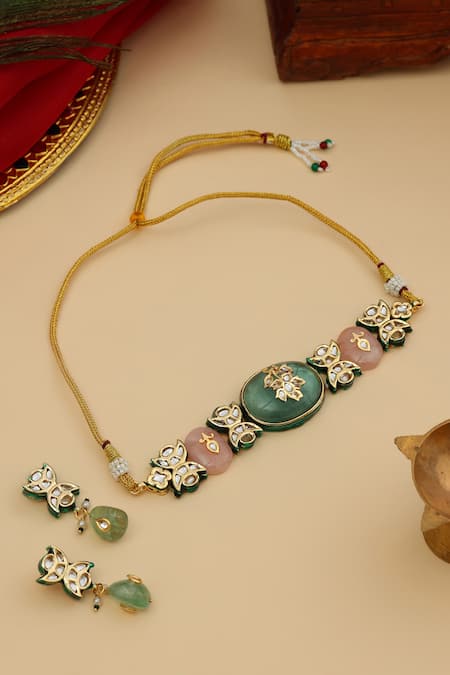 Ruby Raang Kundan & Stonework Choker & Earrings Set 