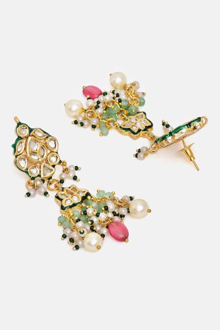 Buy Ruby Raang Multi Color Stones, Pearls, Beads Long Kundan Necklace With Earrings Online at Aza Fashions Buy_Ruby Raang_Multi Color Stones, Pearls, Beads Long Kundan Necklace With Earrings _Online_at_Aza_Fashions