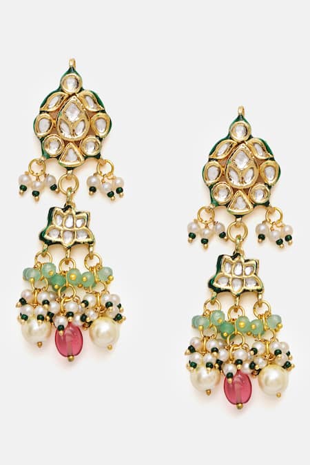 Buy Ruby Raang Multi Color Stones, Pearls, Beads Long Kundan Necklace With Earrings Buy_Ruby Raang_Multi Color Stones, Pearls, Beads Long Kundan Necklace With Earrings