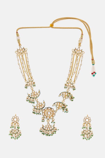Shop_Ruby Raang_Gold Plated Kundan Necklace With Earrings _Online_at_Aza_Fashions