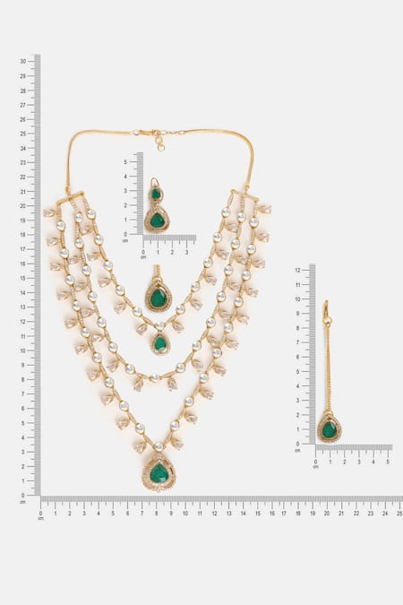 Buy Ruby Raang Gold Plated Stones, Rhinestones Layered Kundan And Emerald Necklace Set Buy_Ruby Raang_Gold Plated Stones, Rhinestones Layered Kundan And Emerald Necklace Set