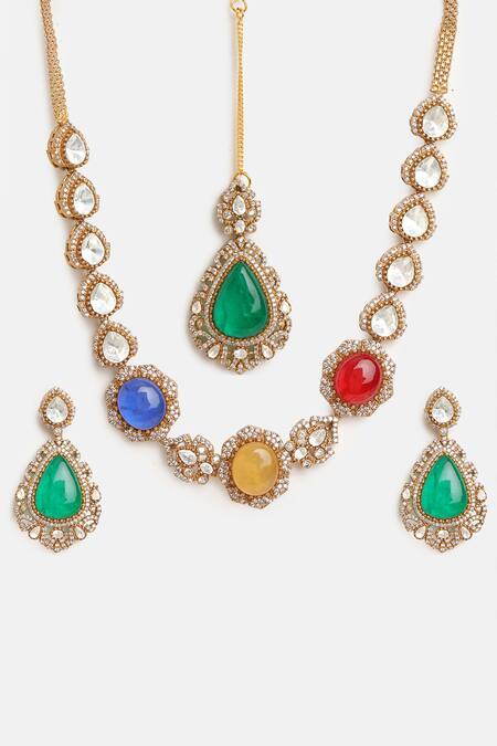 Ruby Raang Multi Color Stones, Crystals, Stonework Kundan Embellished Necklace Set at Aza Fashions Ruby Raang_Multi Color Stones, Crystals, Stonework Kundan Embellished Necklace Set _at_Aza_Fashions