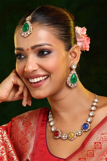 Ruby Raang Stonework Kundan Embellished Necklace Set 