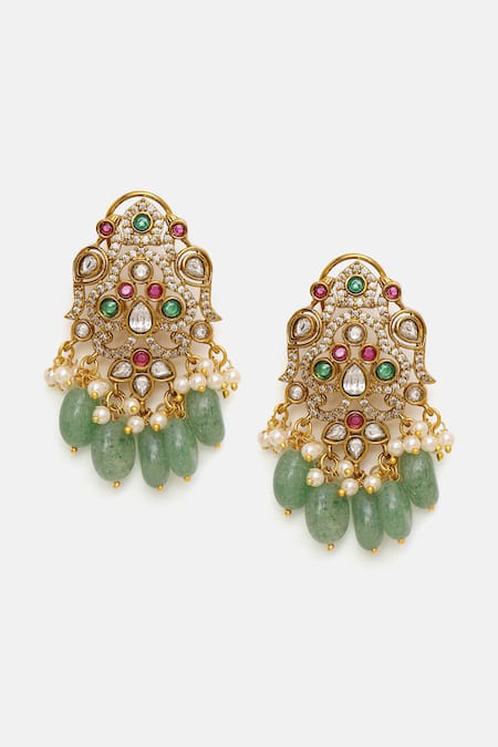 Shop_Ruby Raang_Multi Color Stones, Pearls, Beads Long Kundan Heavy Maharani Necklace Set _Online_at_Aza_Fashions