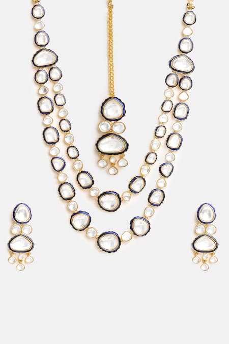 Buy_Ruby Raang_Gold Plated Stones Meenakari Kundan Layered Necklace Set 