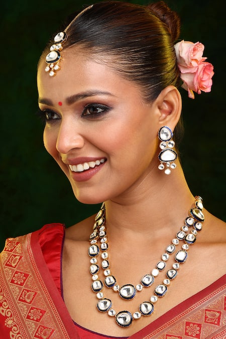 Ruby Raang Meenakari Kundan Layered Necklace Set 