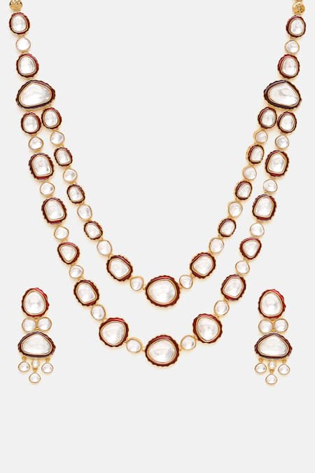 Ruby Raang_Gold Plated Stones Meenakari Kundan Layered Necklace Set _at_Aza_Fashions