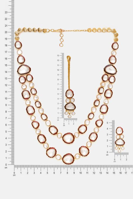 Shop_Ruby Raang_Gold Plated Stones Meenakari Kundan Layered Necklace Set 