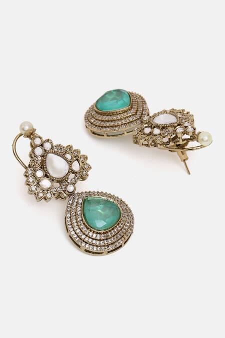 Ruby Raang Multi Color Stones, Pearls, Stonework Moissanite Necklace With Earrings Online at Aza Fashions Ruby Raang_Multi Color Stones, Pearls, Stonework Moissanite Necklace With Earrings _Online_at_Aza_Fashions