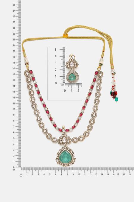 Ruby Raang Multi Color Stones, Pearls, Stonework Moissanite Necklace With Earrings at Aza Fashions Ruby Raang_Multi Color Stones, Pearls, Stonework Moissanite Necklace With Earrings _at_Aza_Fashions