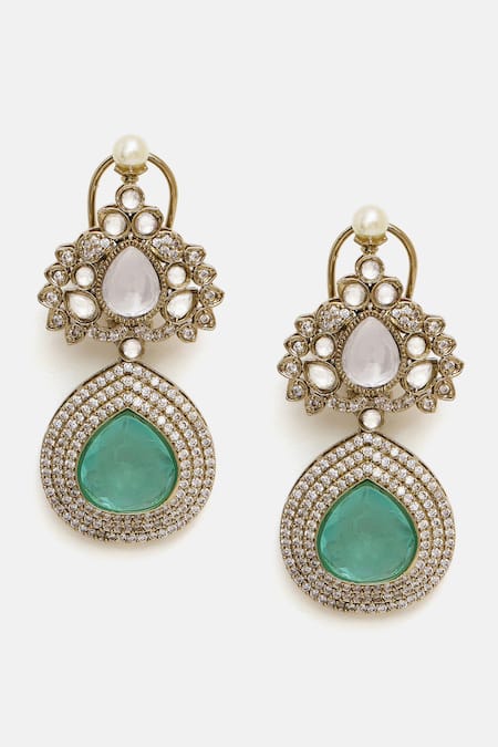 Buy Ruby Raang Multi Color Stones, Pearls, Stonework Moissanite Necklace With Earrings Buy_Ruby Raang_Multi Color Stones, Pearls, Stonework Moissanite Necklace With Earrings