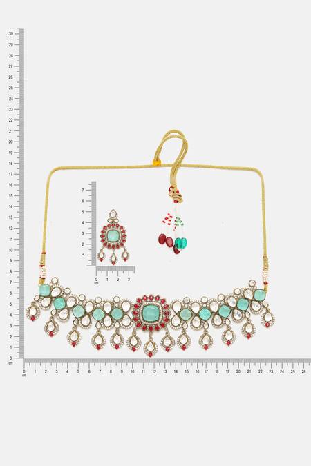 Buy Ruby Raang Multi Color Stones, Gemstones, Stonework Moissanite Choker With Earrings Online at Aza Fashions Buy_Ruby Raang_Multi Color Stones, Gemstones, Stonework Moissanite Choker With Earrings _Online_at_Aza_Fashions