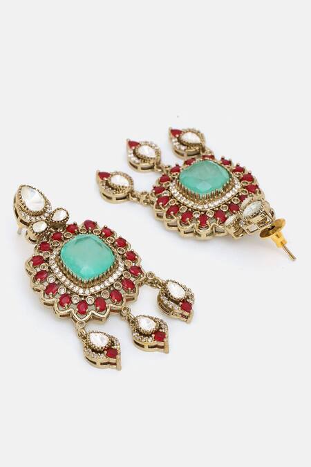 Ruby Raang Multi Color Stones, Gemstones, Stonework Moissanite Choker With Earrings at Aza Fashions Ruby Raang_Multi Color Stones, Gemstones, Stonework Moissanite Choker With Earrings _at_Aza_Fashions