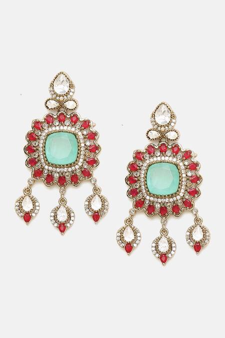 Shop Ruby Raang Multi Color Stones, Gemstones, Stonework Moissanite Choker With Earrings Shop_Ruby Raang_Multi Color Stones, Gemstones, Stonework Moissanite Choker With Earrings