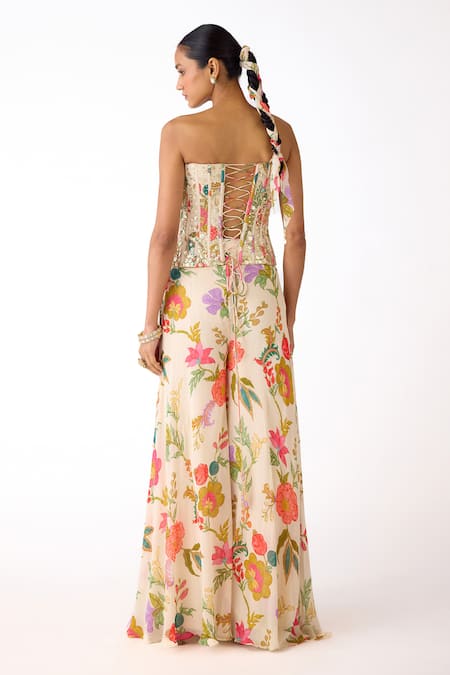 Basanti - Kapde Aur Koffee Embroidered Corset & Printed Sharara Set 