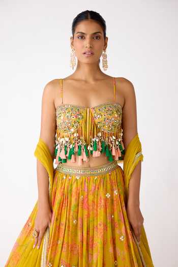 Buy Basanti Kapde aur Koffee Yellow Organza Mirrors, Tassels, Embroidery, Zari, Sequins Blouse Lehenga Set Online at Aza Fashions Buy_Basanti Kapde aur Koffee_Yellow Organza Mirrors, Tassels, Embroidery, Zari, Sequins Blouse Lehenga Set _Online_at_Aza_Fashions