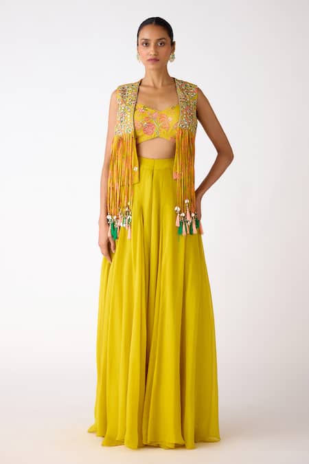 Basanti - Kapde Aur Koffee Tasseled Embroidered Jacket Sharara Set 