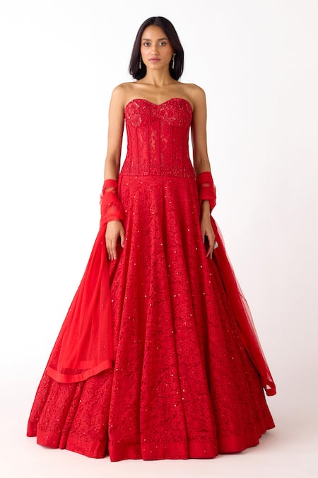 Basanti Kapde aur Koffee Chantily Net Corset Lehenga Set 