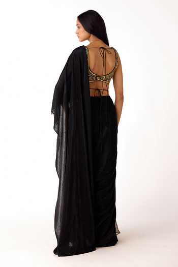 Basanti Kapde aur Koffee Pre-Draped Saree With Embroidered Blouse 