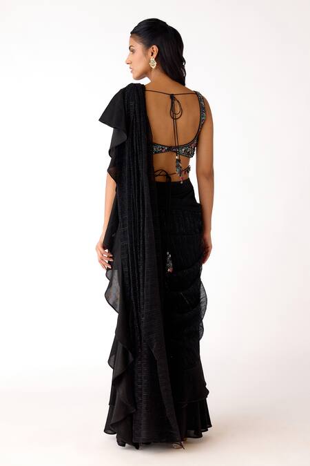 Basanti - Kapde Aur Koffee Pre-Draped Ruffle Saree With Embroidered Blouse 