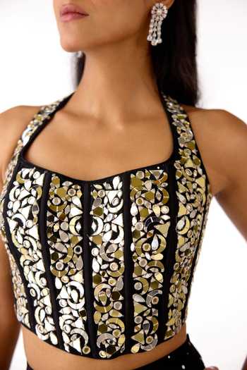Basanti Kapde aur Koffee Black Mukaish, Georgette Mirrors, Zari, Embroidery Work Corset And Sharara Set at Aza Fashions Basanti Kapde aur Koffee_Black Mukaish, Georgette Mirrors, Zari, Embroidery Work Corset And Sharara Set _at_Aza_Fashions