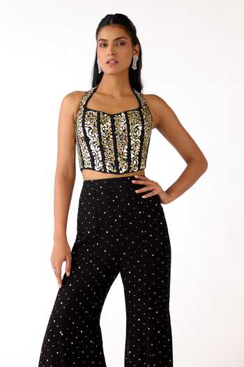Shop Basanti Kapde aur Koffee Black Mukaish, Georgette Mirrors, Zari, Embroidery Work Corset And Sharara Set Shop_Basanti Kapde aur Koffee_Black Mukaish, Georgette Mirrors, Zari, Embroidery Work Corset And Sharara Set