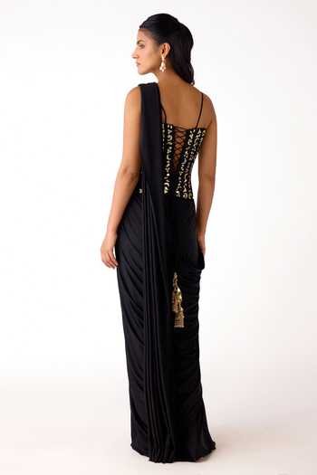 Basanti Kapde aur Koffee Pre-Draped Saree With Mirror Work Blouse 