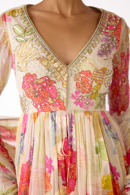 Shop_Basanti - Kapde Aur Koffee_Ivory Georgette Pearls, Sequins, Printed And Embroidered Peplum Kurta Sharara Set _Online_at_Aza_Fashions