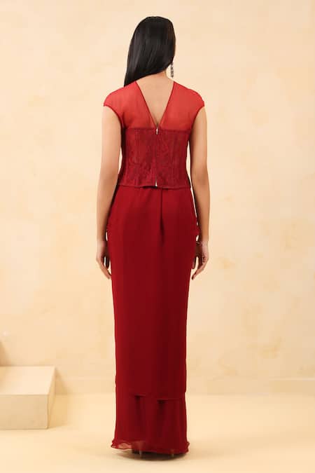 K-Anshika Embellished Top With Draped Skirt 