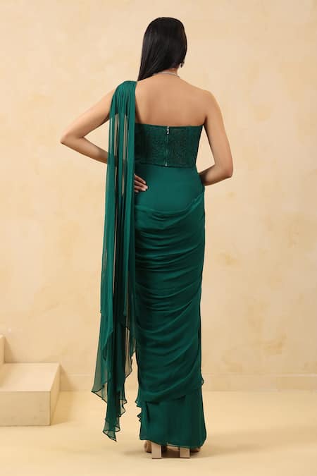 K-Anshika Pre-Draped Saree With Embroidered Corset 