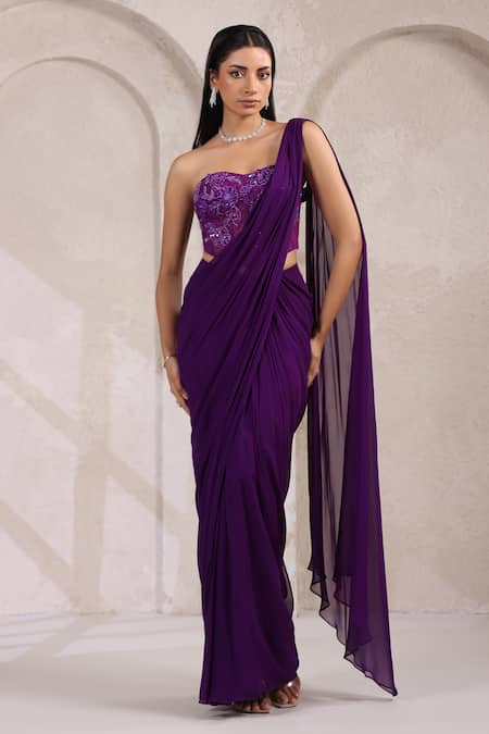 K-Anshika Pre-Draped Saree With Embroidered Blouse 
