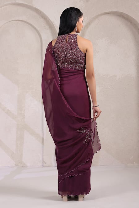 K-Anshika Graceful Wine Saree With Embroidered Blouse 
