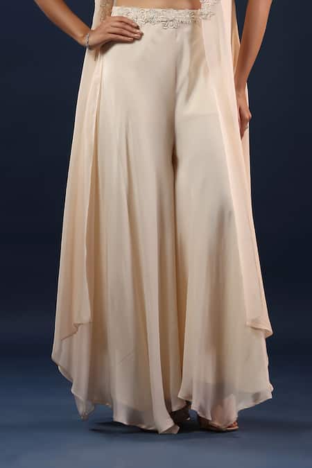 K-Anshika Off White Organza Pearls, Embroidery High Neck, Sweetheart Jacket Palazzo Set Online at Aza Fashions K-Anshika_Off White Organza Pearls, Embroidery High Neck, Sweetheart Jacket Palazzo Set _Online_at_Aza_Fashions